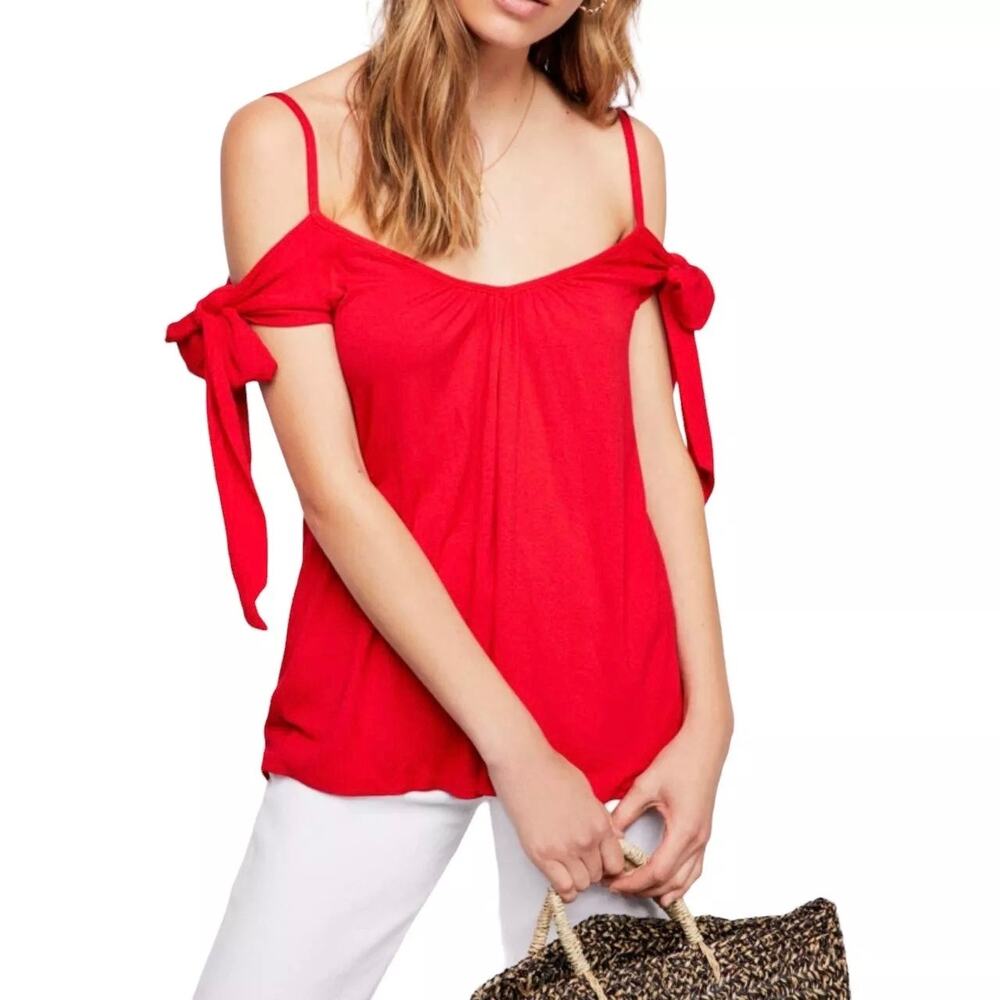We The Free People Tank Top XS‎ Believe Me Tie Flowy Cherry Feminine Boho Vaca